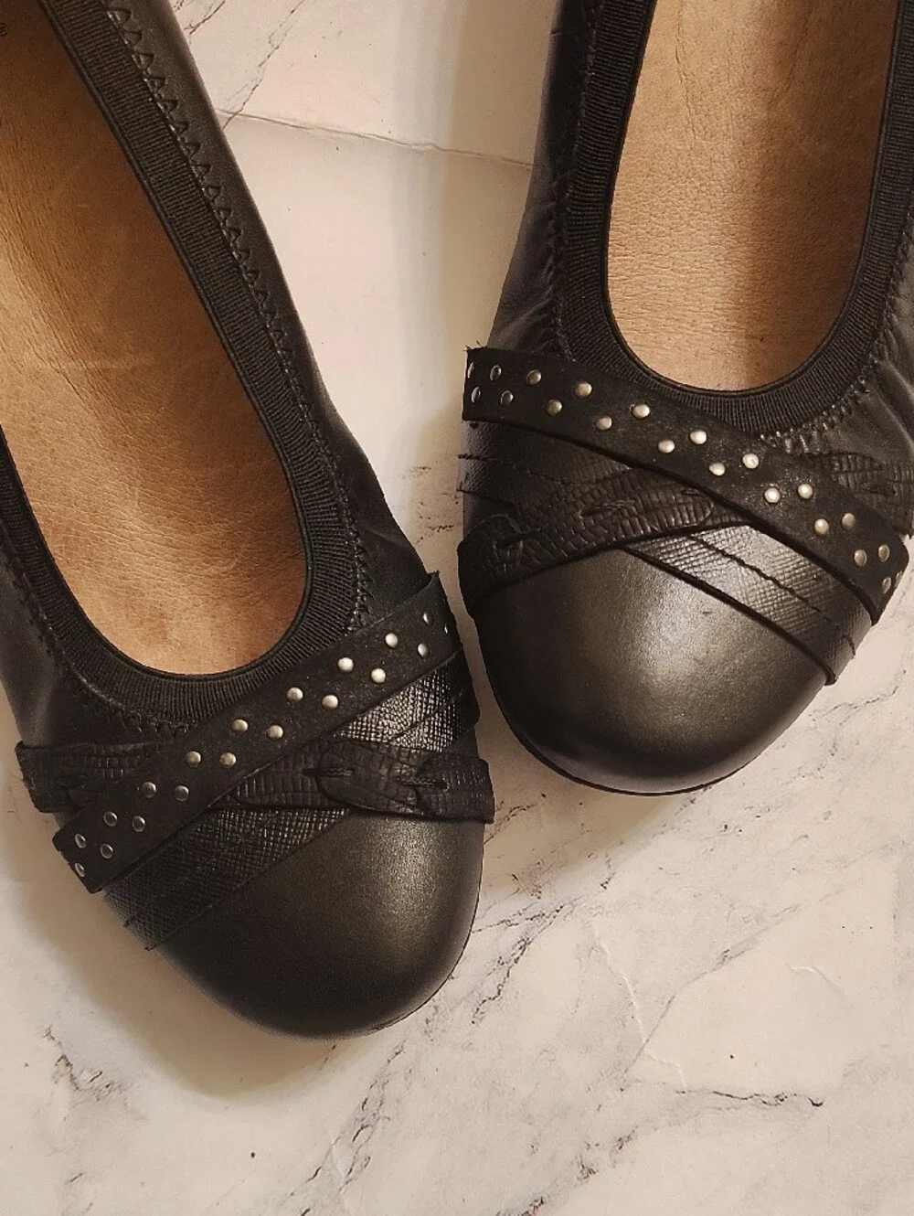 Black Women's Ballet Flats with Stud Detail